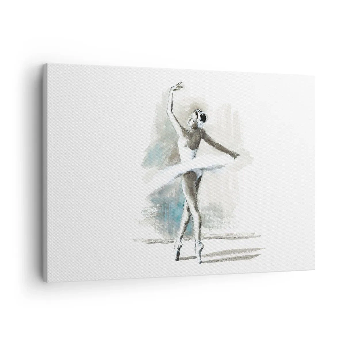 Impression sur toile - Image sur toile - Une danseuse de ballet dans une pose de ballet sur un fond de tons aquarelle délicats. - 70x50cm - Enchantement du cygne - Décoration murale moderne pour le salon et la chambre ARTTOR