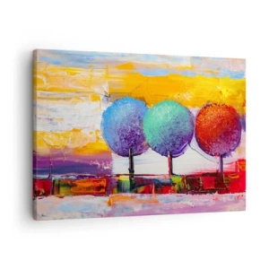 Impression sur toile - Image sur toile - Trois arbres colorés sur un fond abstrait - 70x50cm - Art jusqu'à trois - Décoration murale moderne pour le salon et la chambre ARTTOR