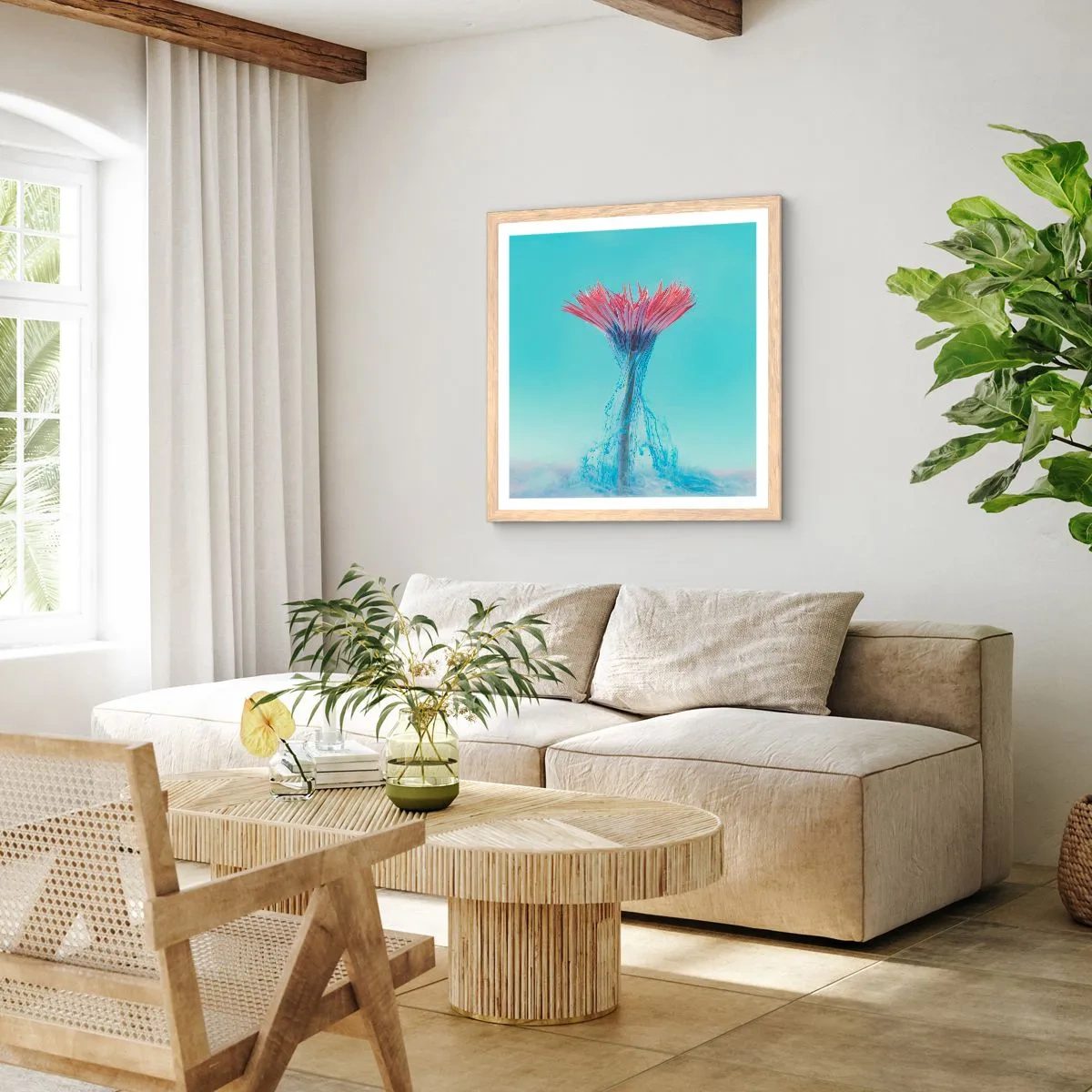 Affiche dans un chêne clair - Poster - Dans une étreinte vivifiante - 60x60 cm