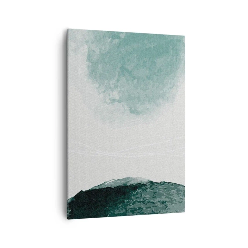 Impression sur toile - Image sur toile - Une délicate composition abstraite dans des tons de vert avec des formes subtiles sur un fond clair. - 70x100cm - Rencontre avec le brouillard - Décoration murale moderne pour le salon et la chambre ARTTOR
