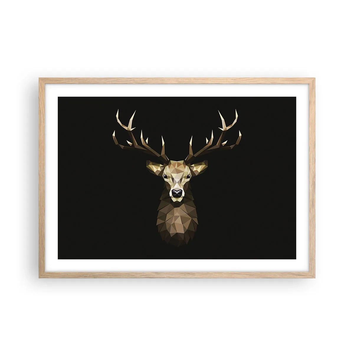 Affiche dans un chêne clair - Poster - Cerf cubique - 70x50 cm