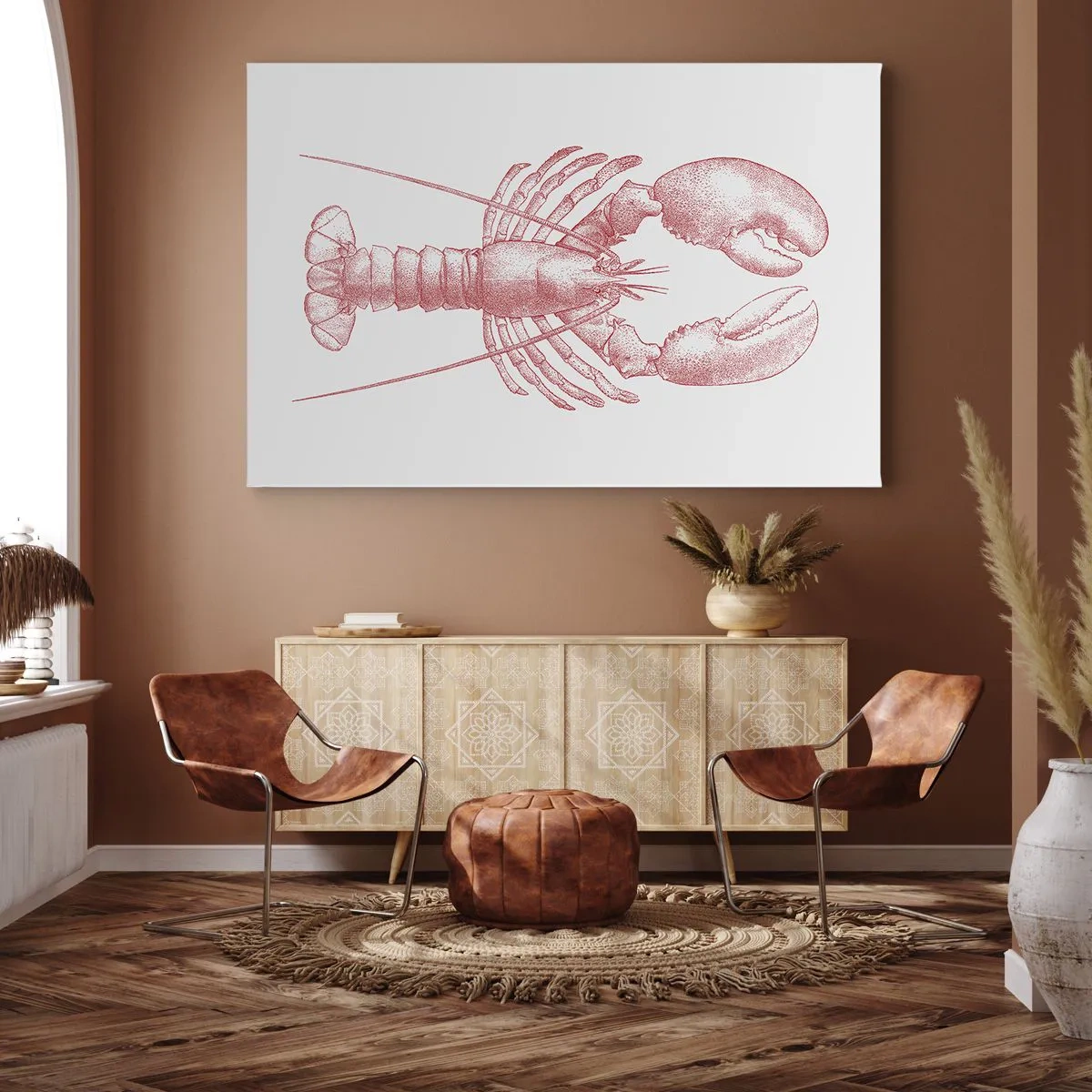 Impression sur toile - Image sur toile - Dessin d'un homard dans une teinte rouge - 70x50cm - Un homard digne d'Homère - Décoration murale moderne pour le salon et la chambre ARTTOR