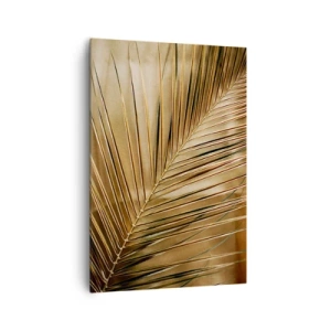 Impression sur toile - Image sur toile - Feuille de palmier dorée sur fond uni - 70x100cm - Colonnade naturelle - Décoration murale moderne pour le salon et la chambre ARTTOR