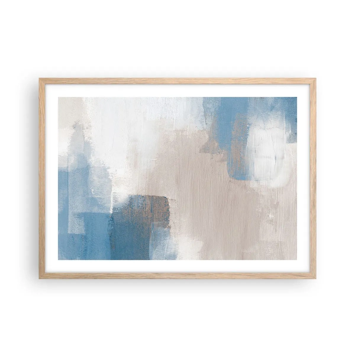 Affiche dans un chêne clair - Poster - Abstraction rose derrière un rideau de bleu - 70x50 cm