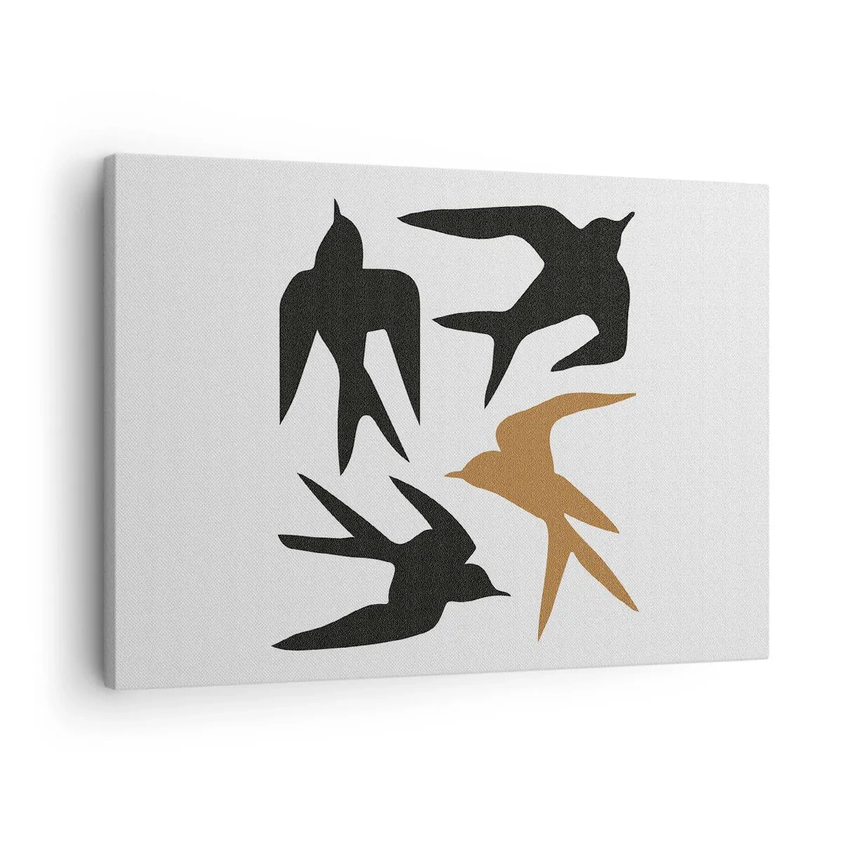 Impression sur toile - Image sur toile - Silhouettes d'hirondelles en noir et or - 70x50cm - Avaler du plaisir - Décoration murale moderne pour le salon et la chambre ARTTOR