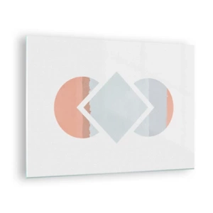 Impression sur verre - Image sur verre - Un losange pastel au centre entre les demi-cercles sur fond blanc. - 70x50cm - La situation est clair - Décoration murale moderne pour le salon et la chambre ARTTOR