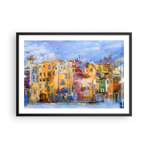 Affiche dans un cadre noir - Poster - Bâtiments urbains colorés dans un style artistique - 70x50cm - Nous sommes ensemble - Décoration murale moderne pour le salon et la chambre ARTTOR