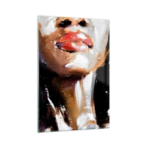 Impression sur verre - Image sur verre - Portrait d'une femme dans un style pictural expressif sur un fond sombre - 80x120cm - Fierté sans préjugés - Décoration murale moderne pour le salon et la chambre ARTTOR