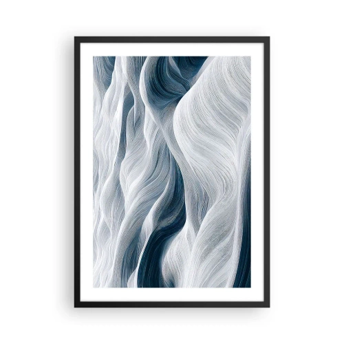 Affiche dans un cadre noir - Poster - Vagues abstraites dans des tons de blanc et de bleu marine - 50x70cm - Vagues blanches et bleues - Décoration murale moderne pour le salon et la chambre ARTTOR