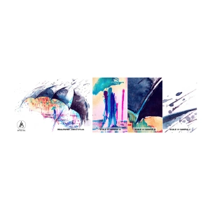 Échantillon de Papier Peint Autocollant Deluxe Sticker - Se promener sous la pluie - Abstraction, Parapluie, Architecture - 100x30 cm