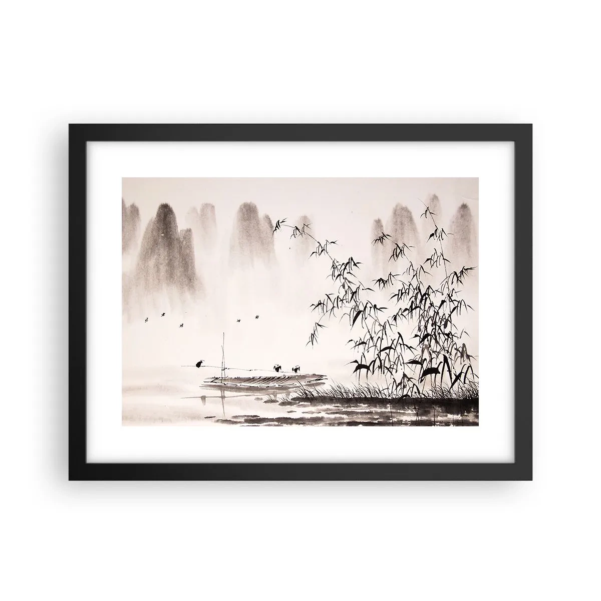 Affiche dans un cadre noir - Poster - Le silence des rizières - 40x30 cm
