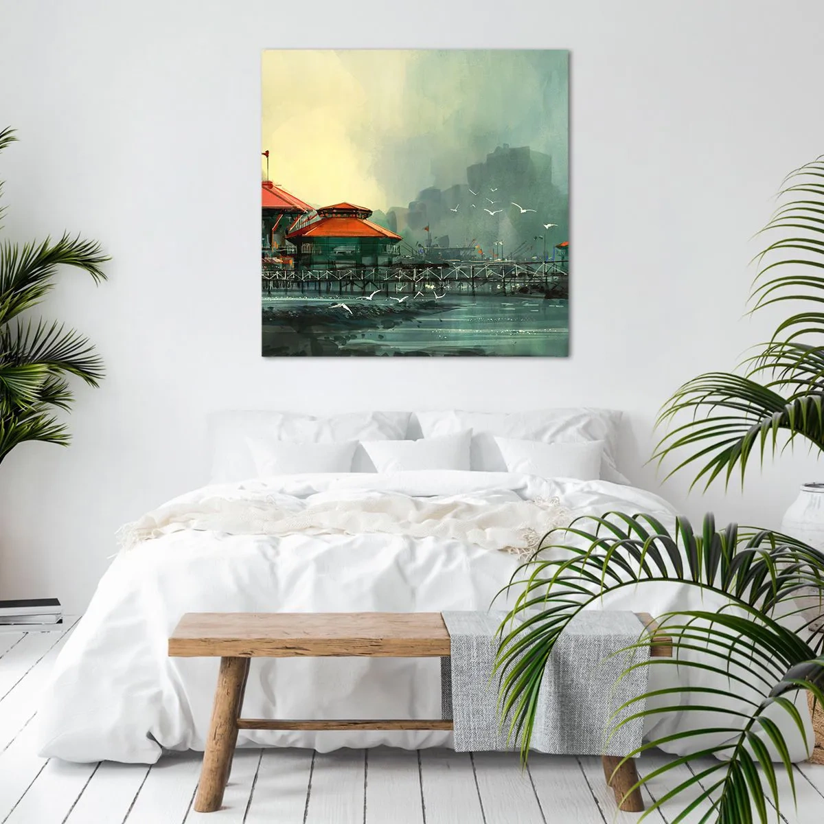 Impression sur toile - Image sur toile - Une journée ensoleillée au port - 70x70 cm