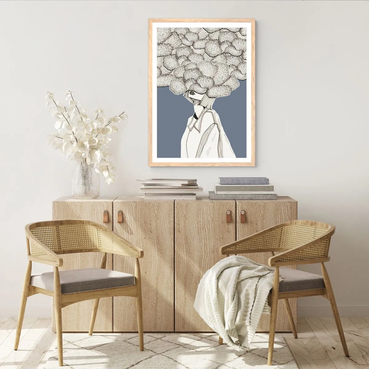 Affiche dans un chêne clair - Poster - La tête dans les nuages - 61x91 cm