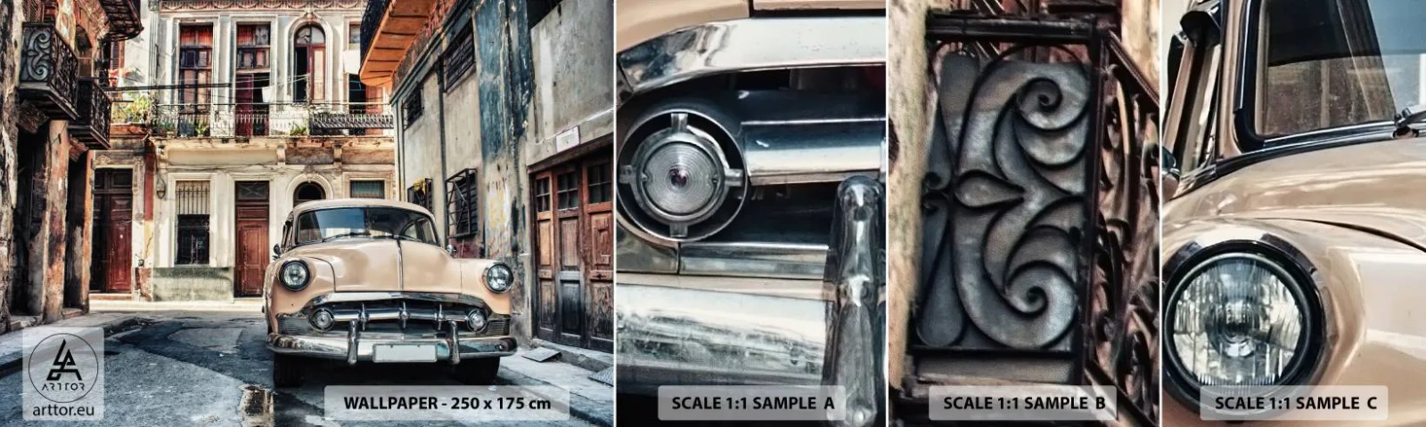Échantillon De Papier Peint Standard Eco - Sieste à La Havane - Voiture ancienne, Architecture, Ville - 100x30 cm