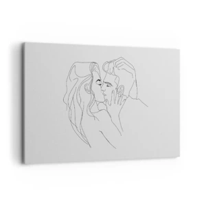 Impression sur toile - Image sur toile - Le contour d'un couple s'embrassant sur un fond clair - 120x80cm - La même ligne - Décoration murale moderne pour le salon et la chambre ARTTOR
