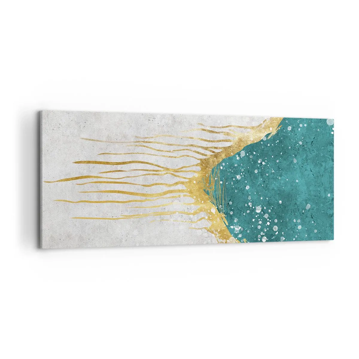Impression sur toile - Image sur toile - Une composition abstraite dans des tons d'or et de turquoise - 120x50cm - Marée dorée - Décoration murale moderne pour le salon et la chambre ARTTOR