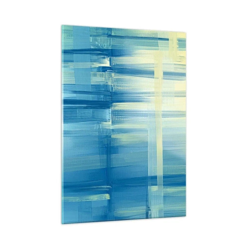 Impression sur verre - Image sur verre - Coups de pinceau abstraits en turquoise et jaune - 50x70cm - Composition en turquoise - Décoration murale moderne pour le salon et la chambre ARTTOR