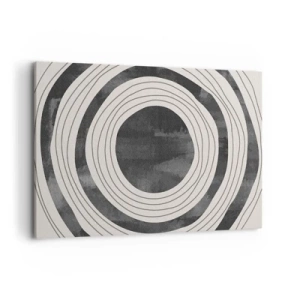 Impression sur toile - Image sur toile - Cercles concentriques noirs et blancs sur fond clair - 120x80cm - Droit au but - Décoration murale moderne pour le salon et la chambre ARTTOR