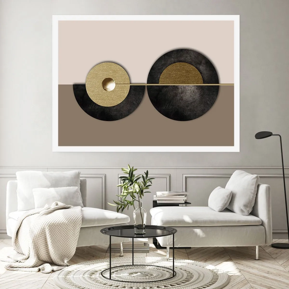 Affiche - Poster - Cercles abstraits dans des tons d'or et de marron - 100x70cm - Variations autour du cercle - Décoration murale moderne pour le salon et la chambre ARTTOR