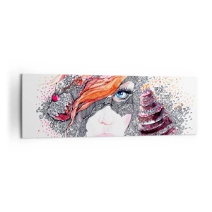 Impression sur toile - Image sur toile - Portrait artistique d'une femme avec des détails et un accent rouge - 160x50cm - Avec elle, c'est tous les jours la fête - Décoration murale moderne pour le salon et la chambre ARTTOR