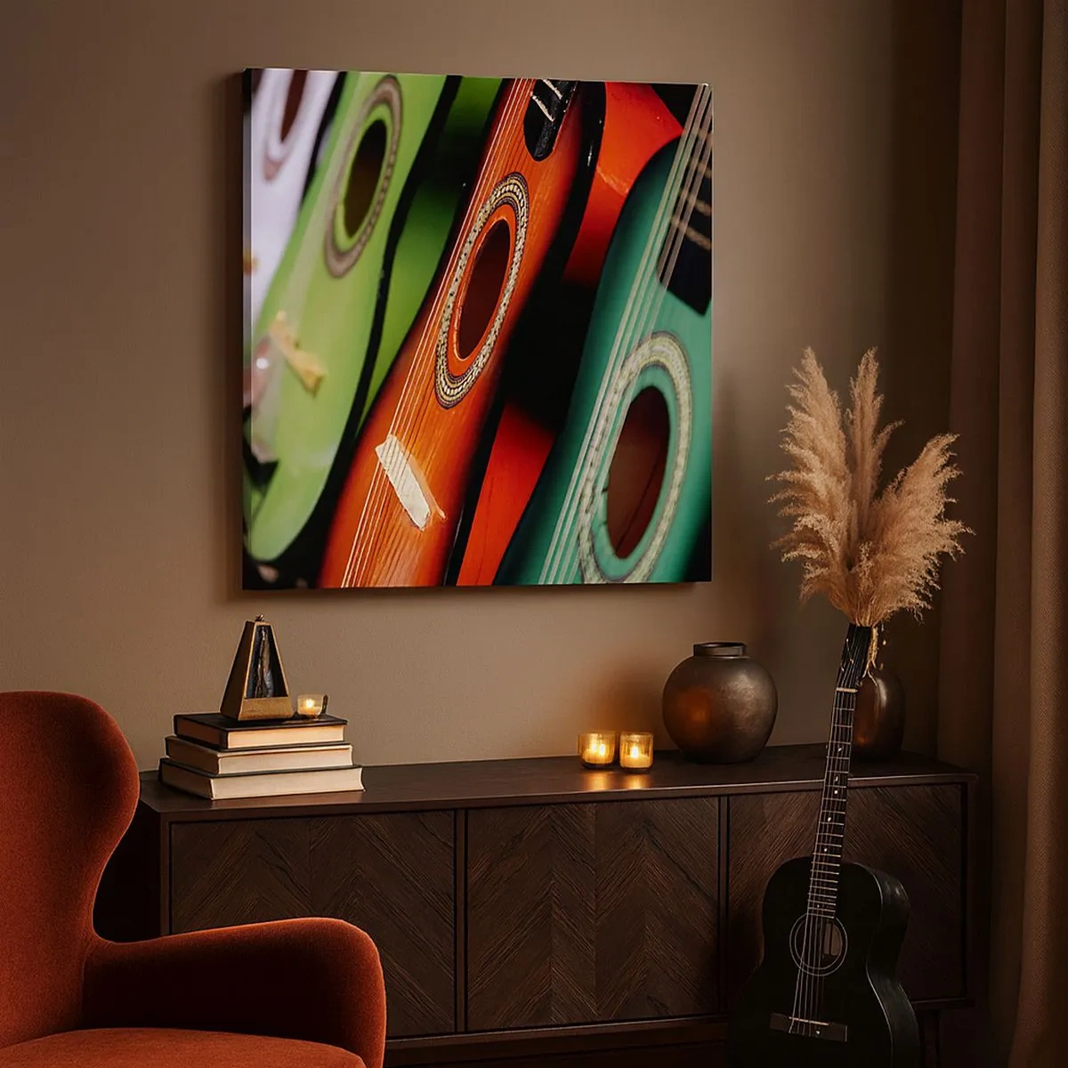 Impression sur toile - Image sur toile - La guitare a plusieurs couleurs - 30x30 cm