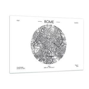 Impression sur verre - Image sur verre - Une carte de Rome sous la forme d'un dessin de rue détaillé - 120x80cm - Anatomie de Rome - Décoration murale moderne pour le salon et la chambre ARTTOR