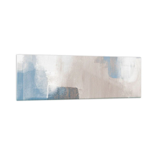 Impression sur verre - Image sur verre - Formes abstraites dans les tons de bleu et de beige - 160x50cm - Abstraction rose derrière un rideau de bleu - Décoration murale moderne pour le salon et la chambre ARTTOR