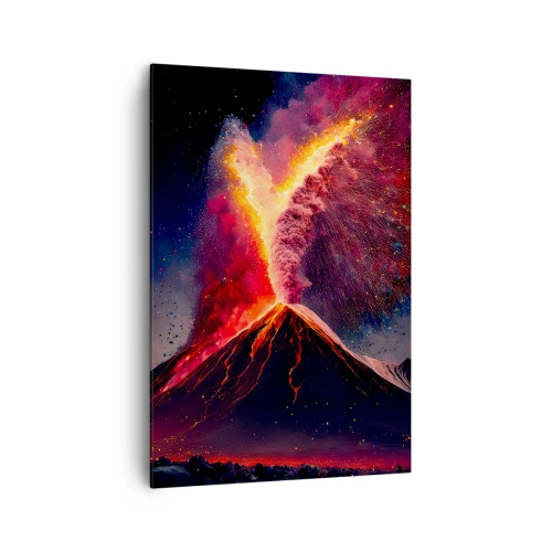 Impression sur toile - Image sur toile - Une éruption volcanique unique la nuit avec des couleurs dynamiques. - 70x100cm - Beauté et horreur - Décoration murale moderne pour le salon et la chambre ARTTOR