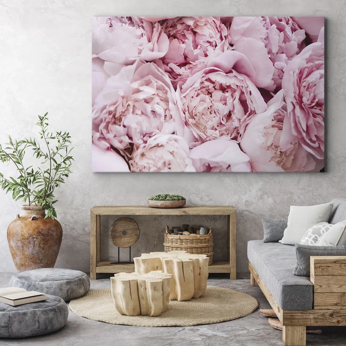 Impression sur toile - Image sur toile - Gros plan d'un bouquet de pivoines roses - 120x80cm - Caliné et parfumé - Décoration murale moderne pour le salon et la chambre ARTTOR