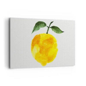 Impression sur toile - Image sur toile - Citron aquarelle avec des feuilles vertes sur fond clair - 100x70cm - Comment reconnaitre le goût du soleil - Décoration murale moderne pour le salon et la chambre ARTTOR