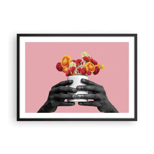 Affiche dans un cadre noir - Poster - Mains tenant un bouquet de fleurs colorées - 70x50cm - Apothéose de la vie - Décoration murale moderne pour le salon et la chambre ARTTOR