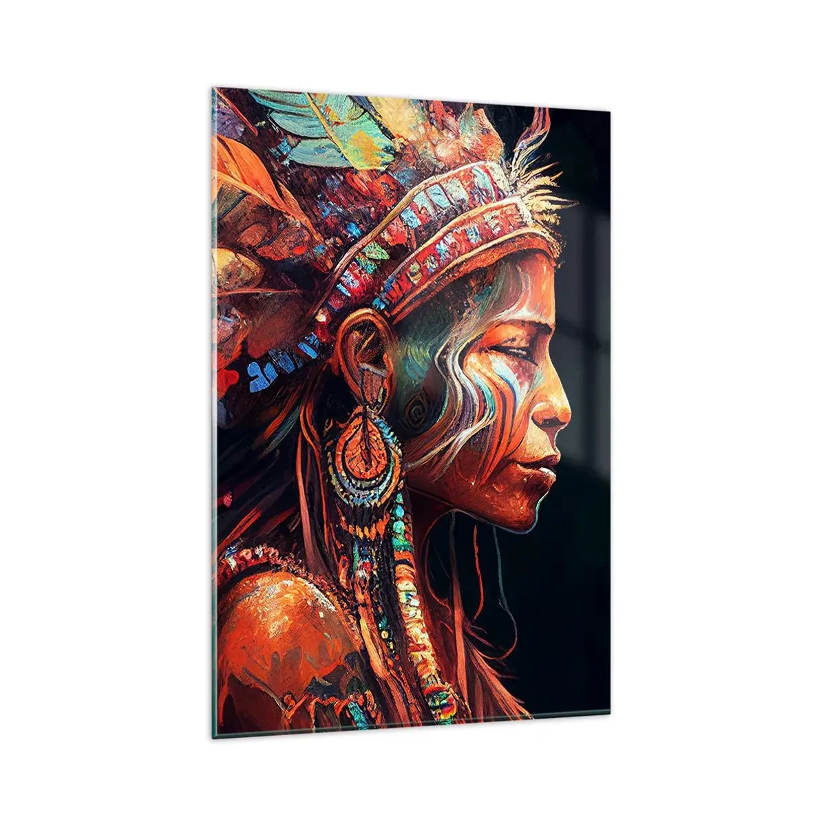 Impression sur verre - Image sur verre - Une figure colorée de style ethnique avec une tasse de boisson fumante - 80x120cm - Rituel magique - Décoration murale moderne pour le salon et la chambre ARTTOR