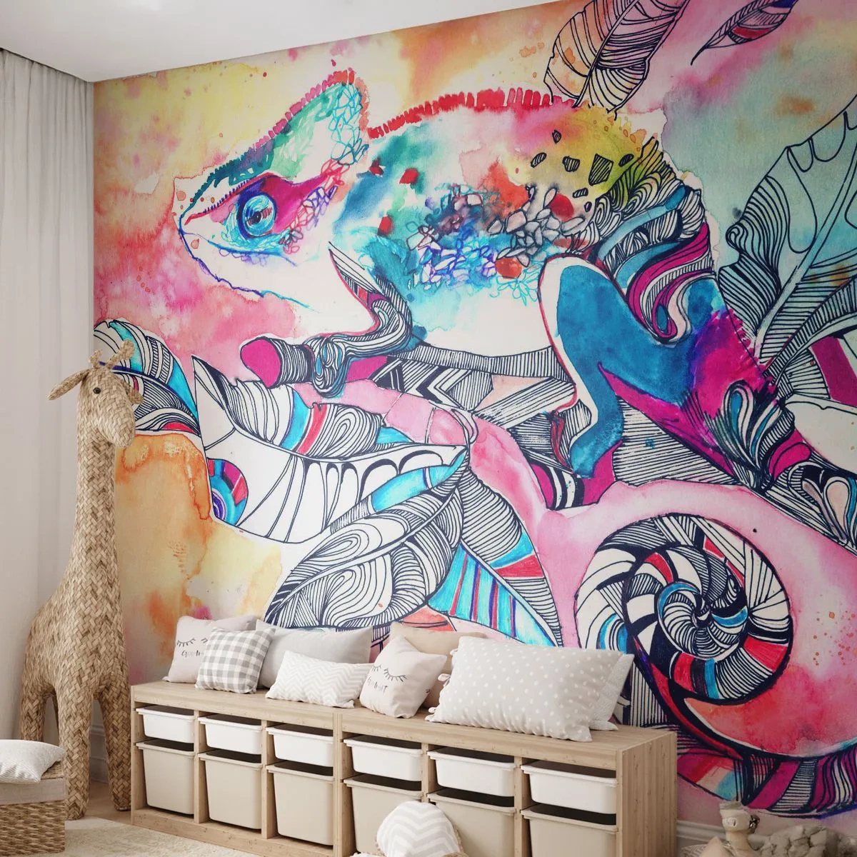 Papier Peint Autocollant Deluxe Sticker - Aussi coloré que notre monde - Caméléon, Abstraction, Nature - 250x175 cm