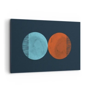 Impression sur toile - Image sur toile - Design minimaliste à deux roues en bleu et orange - 120x80cm - Seulement la géométrie ? - Décoration murale moderne pour le salon et la chambre ARTTOR