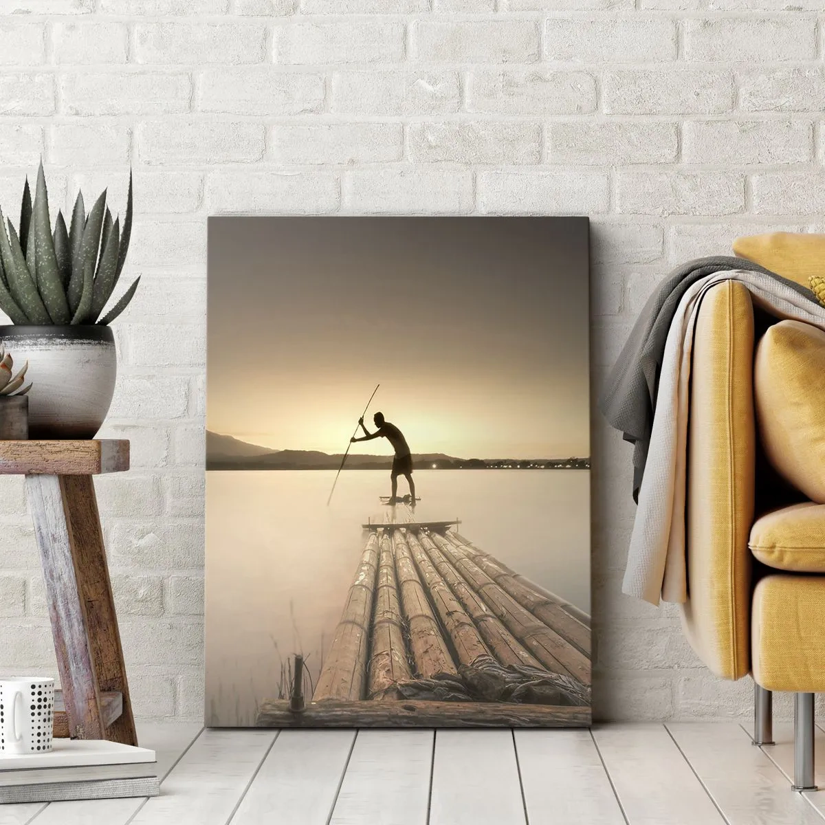 Impression sur toile - Image sur toile - Homme sur un radeau au coucher du soleil - 70x100cm - Avant la fin du jour - Décoration murale moderne pour le salon et la chambre ARTTOR