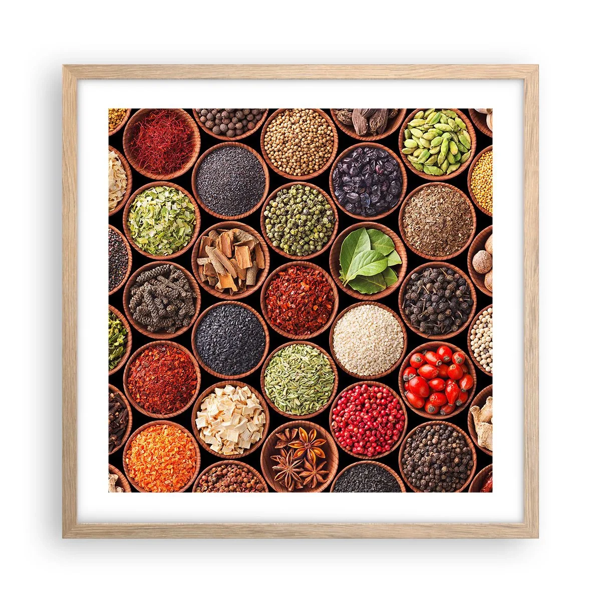 Affiche dans un chêne clair - Poster - Toutes les saveurs du monde - 50x50 cm
