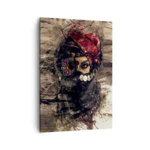 Impression sur toile - Image sur toile - Portrait artistique d'une femme en tenue orientale sur fond abstrait. - 50x70cm - Inquiétant, c'est le moins qu'on puisse dire - Décoration murale moderne pour le salon et la chambre ARTTOR