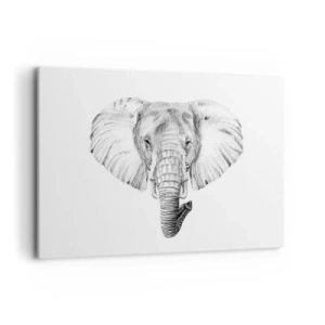 Impression sur toile - Image sur toile - Dessin en noir et blanc d'une tête d'éléphant sur fond blanc - 120x80cm - "Un éléphant ça trompe bien souvent" - Décoration murale moderne pour le salon et la chambre ARTTOR