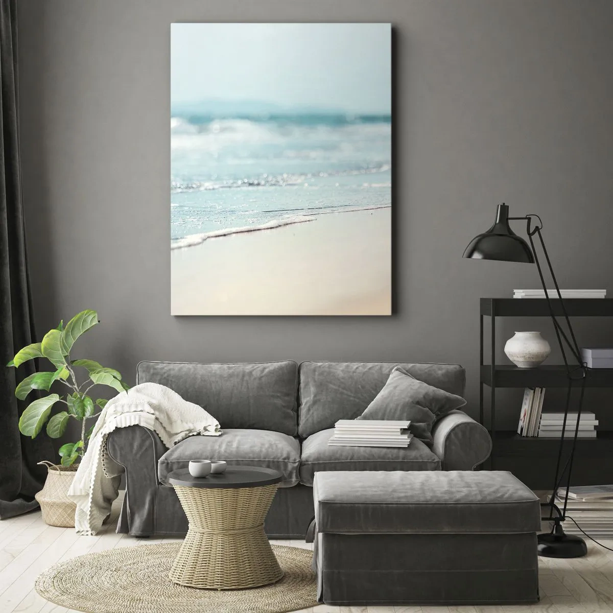 Impression sur toile - Image sur toile - Douces vagues de l'océan sur une plage de sable - 70x100cm - Chaleur et bruissement - Décoration murale moderne pour le salon et la chambre ARTTOR