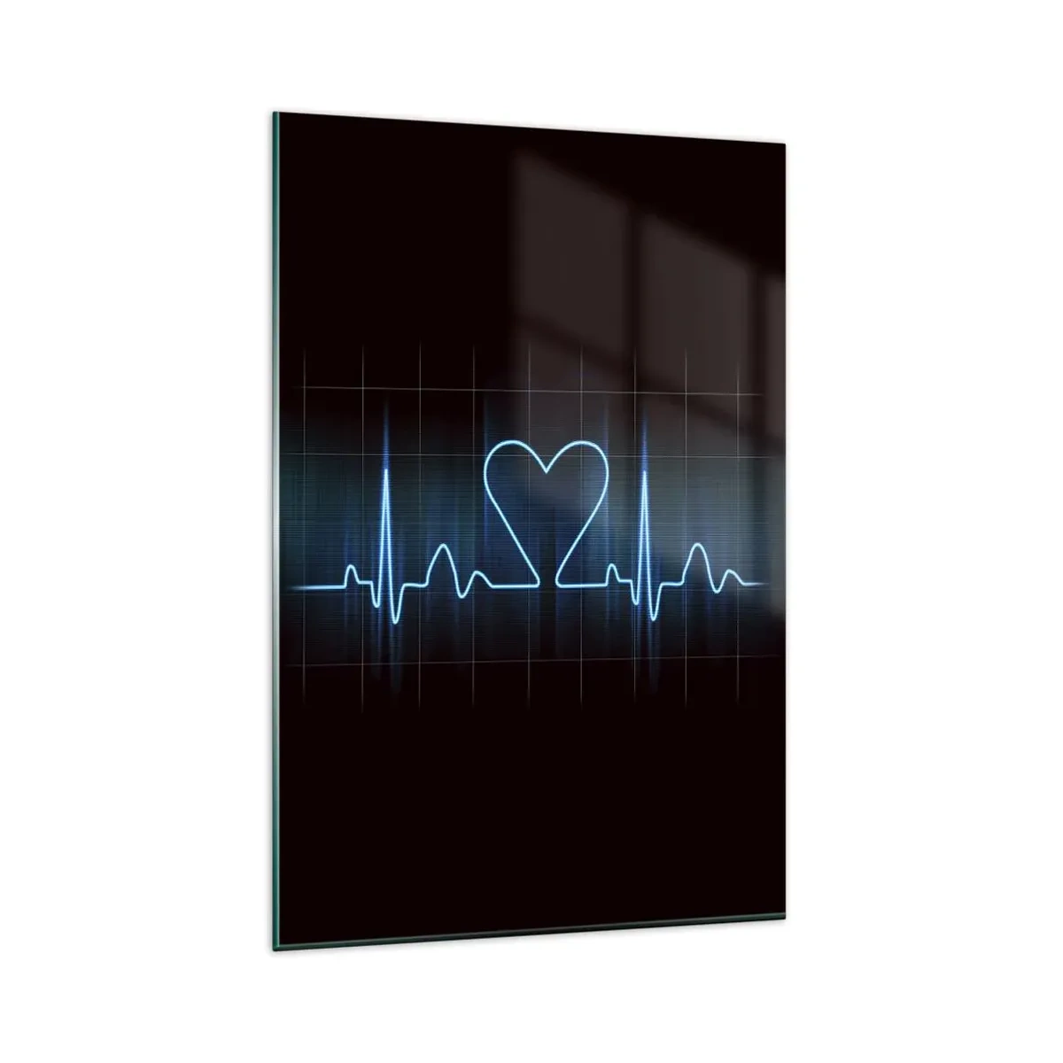 Impression sur verre - Image sur verre - Une ligne de vie avec un cœur sur un fond de surveillance médicale dans des tons bleus. - 80x120cm - Au rythme du cœur - Décoration murale moderne pour le salon et la chambre ARTTOR