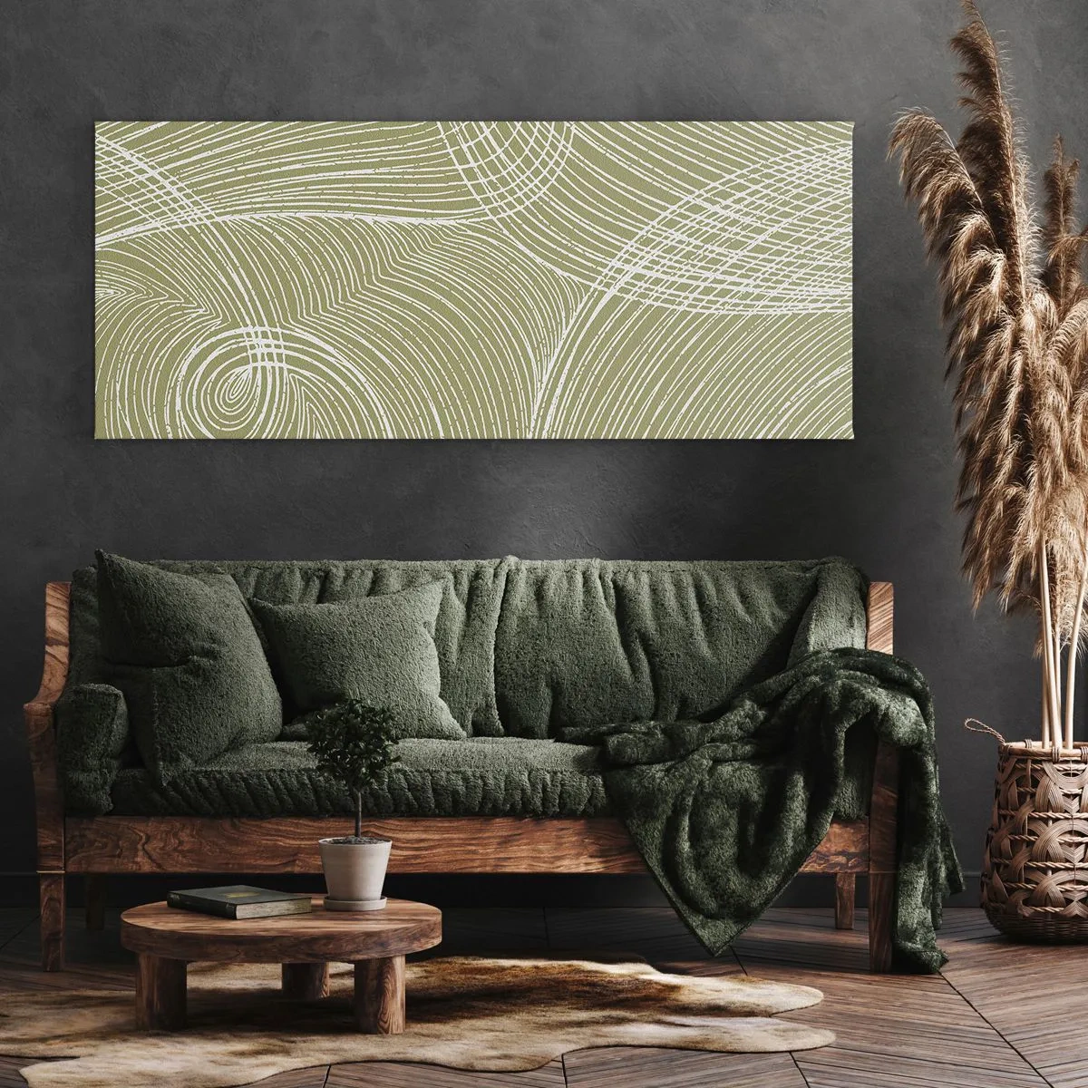 Impression sur toile - Image sur toile - Lignes vertes et blanches dans une composition abstraite - 140x50cm - Abstraction complexe de blanc - Décoration murale moderne pour le salon et la chambre ARTTOR