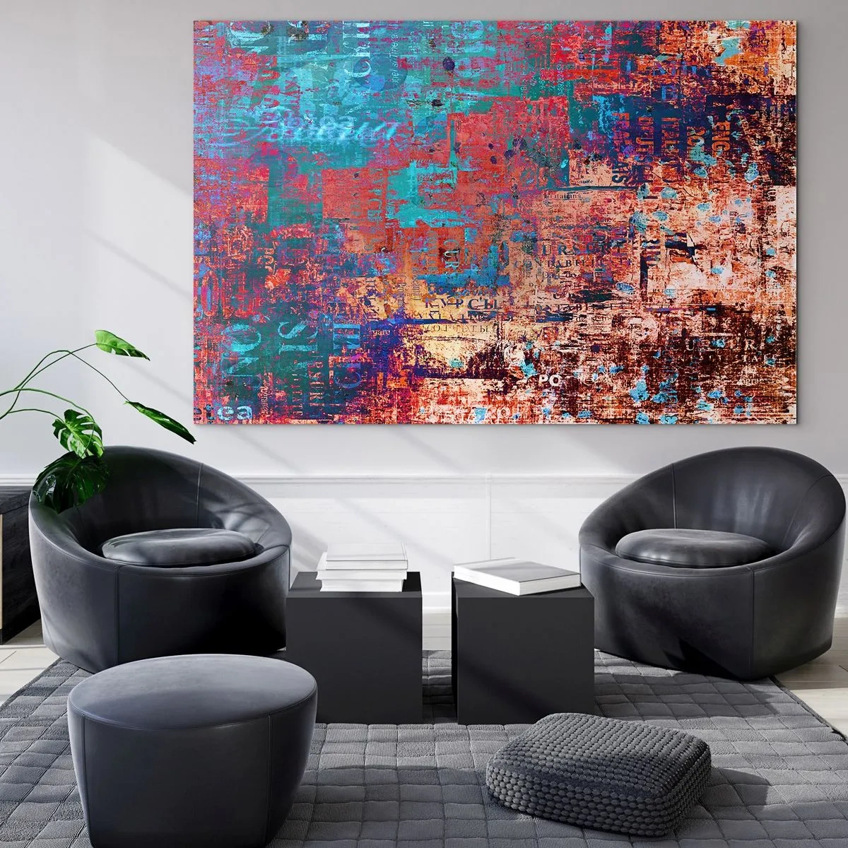 Impression sur verre - Image sur verre - Composition abstraite dans les tons de bleu et de rouge - 70x50cm - Mémoire et oubli - Décoration murale moderne pour le salon et la chambre ARTTOR