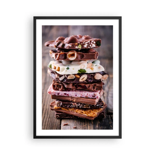 Affiche dans un cadre noir - Poster - Une pile de barres de chocolat avec des noix et des fruits - 50x70cm - Une perspective réjouissante - Décoration murale moderne pour le salon et la chambre ARTTOR