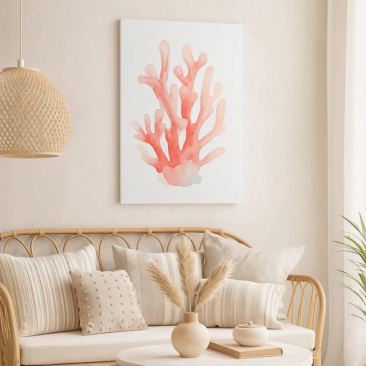 Impression sur toile - Image sur toile - Une illustration subtile de corail dans des tons pastel - 50x70cm - Corail couleur corail - Décoration murale moderne pour le salon et la chambre ARTTOR