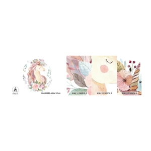 Échantillon de Papier Peint Autocollant Deluxe Sticker - Invitation au monde des contes de fées - Licorne, Fille, Pour les enfants - 100x30 cm