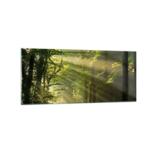 Impression sur verre - Image sur verre - Chemin forestier avec les rayons du soleil qui brillent à travers les arbres - 120x50cm - Moment de forêt - Décoration murale moderne pour le salon et la chambre ARTTOR