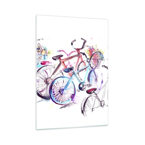Impression sur verre - Image sur verre - Vélos colorés de style aquarelle - 50x70cm - Congrès du club Antymoto - Décoration murale moderne pour le salon et la chambre ARTTOR