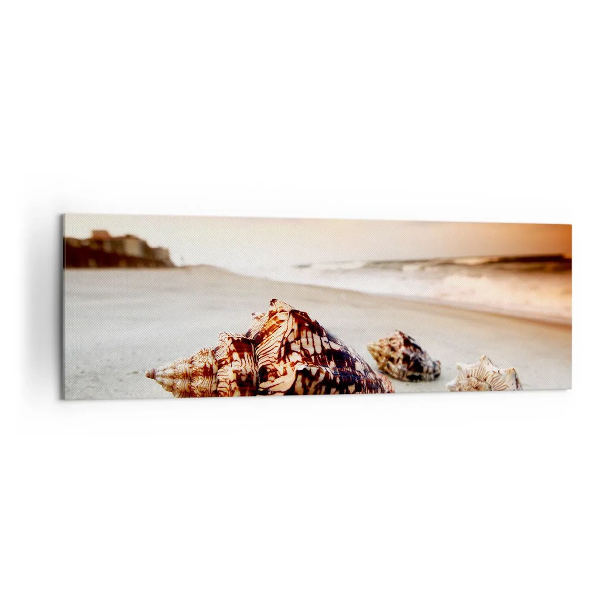 Impression sur toile - Image sur toile - Coquillages sur la plage au coucher du soleil - 160x50cm - Les parias des vagues - Décoration murale moderne pour le salon et la chambre ARTTOR