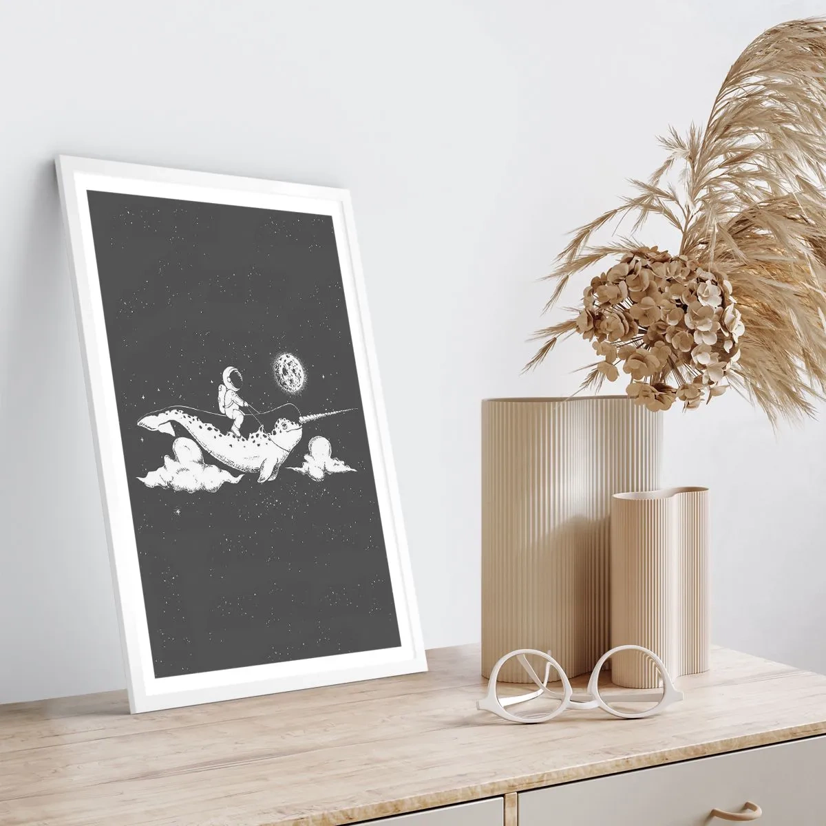 Affiche dans un cadre blanc - Poster - Cavalier de l'espace - 70x100 cm