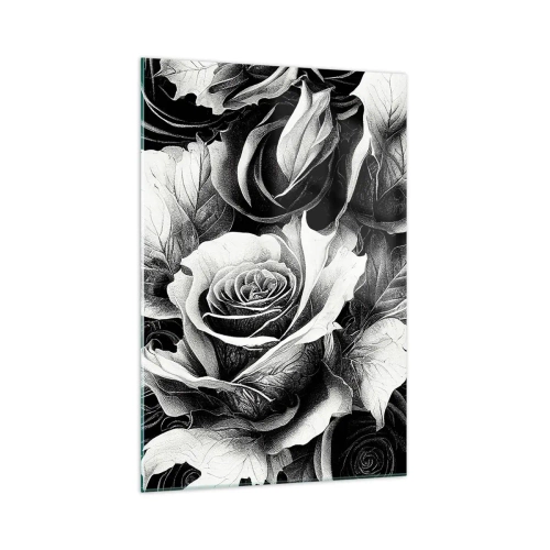 Impression sur verre - Image sur verre - Roses noires et blanches dans une composition élégante - 70x100cm - Toujours une reine - Décoration murale moderne pour le salon et la chambre ARTTOR